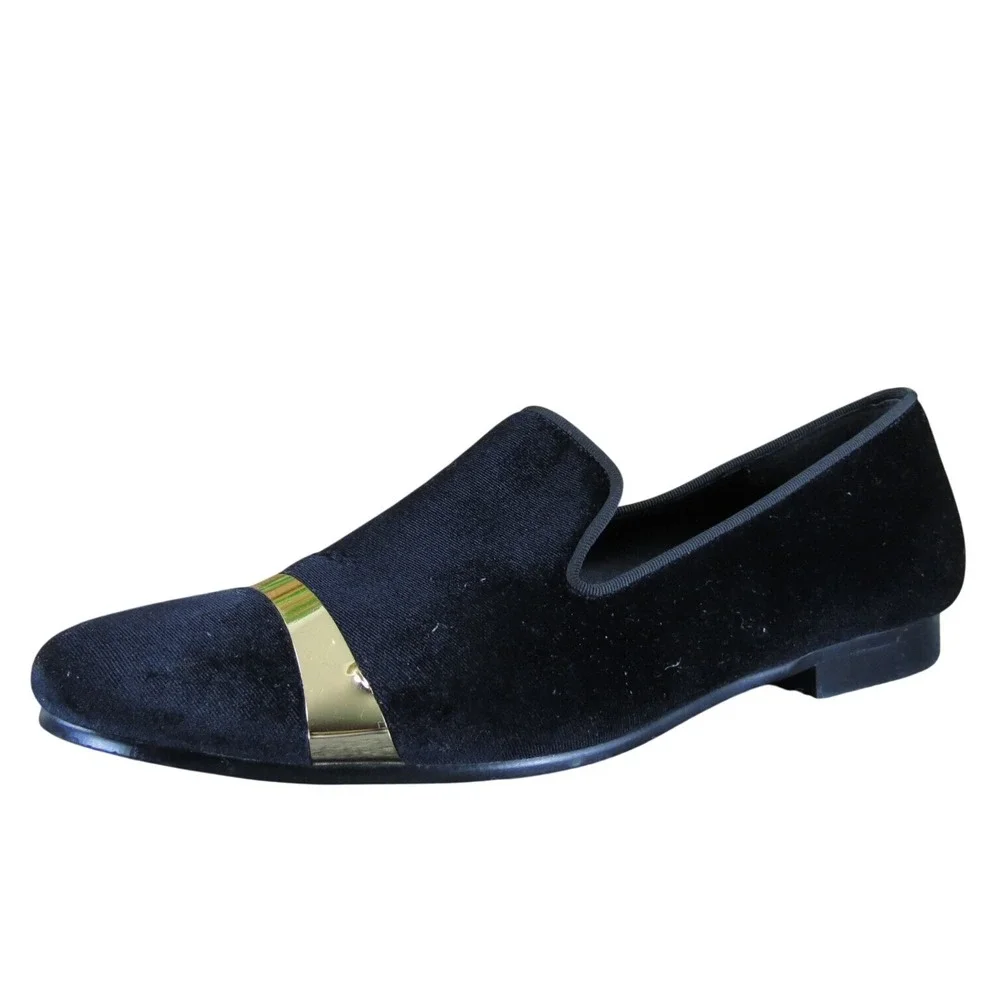 Harpelunde Men Black Velvet Loafer Slip On Dress Shoes With Gold Plate‎ Size 11